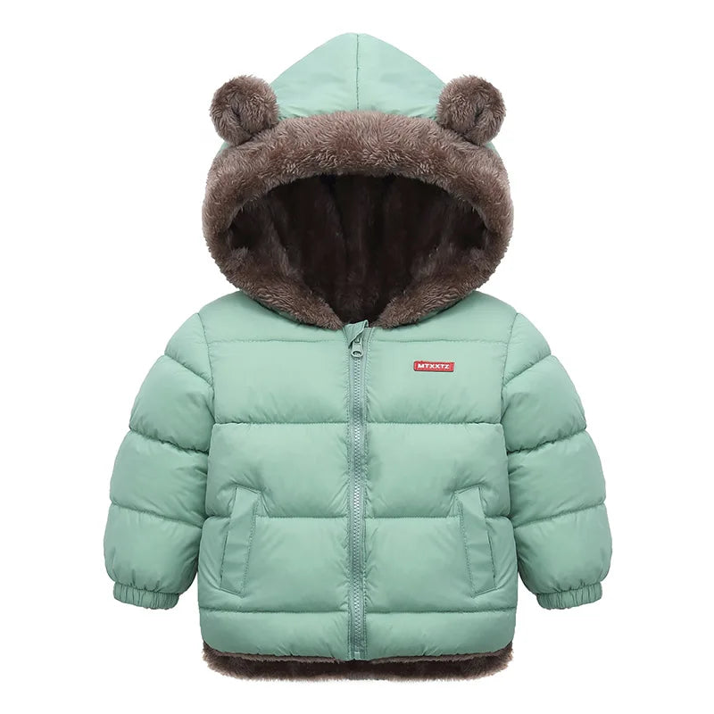 Kids’ Hooded Cotton Jacket – Winter Thick Fleece Cashmere Padded Coat for Boys & Girls