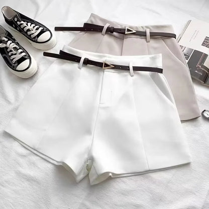 Women Casual A-line High Waist Shorts with Belt – Chic Office Lady Vintage Style Trousers for Spring & Summer