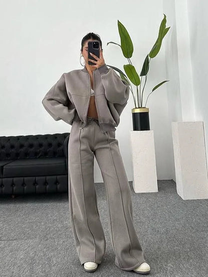 Women’s 2025 Casual Two-Piece Pants Set – Long-Sleeved Cardigan Sweatshirt & Trousers | Autumn & Winter Street Fashion