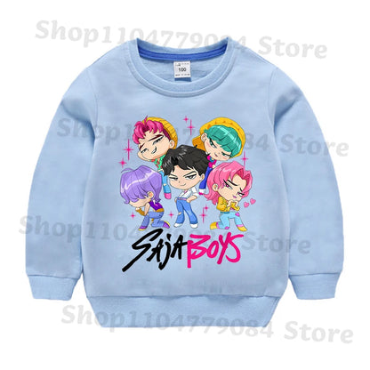 K-pop Demon Hunters Round-Neck Sweatshirt – Cute Anime Cartoon Hoodie for Children, Boys & Girls, Spring & Autumn Sport Fashion