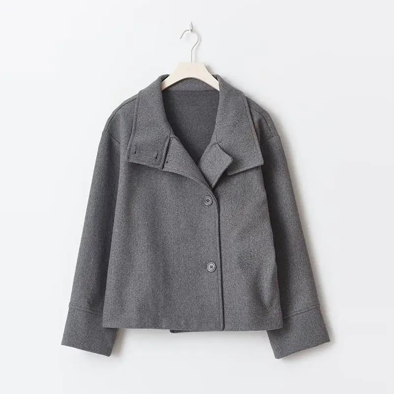 Women’s Wool Blend High Collar Jacket – Vintage Casual Autumn Winter Coat