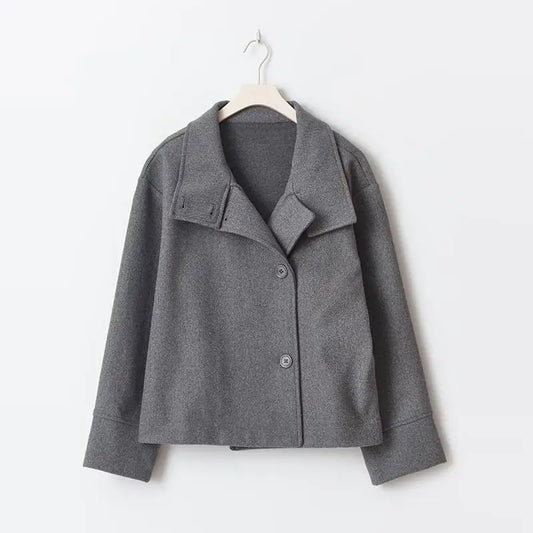 Women’s Wool Blend High Collar Jacket – Vintage Casual Autumn Winter Coat