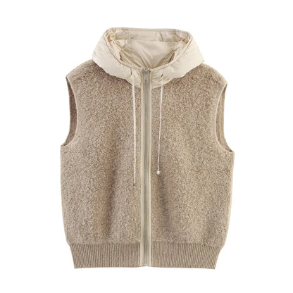 Women’s Cotton Towel-Knit Hooded Zipper Cardigan Vest – New Casual Temperament Style Outerwear