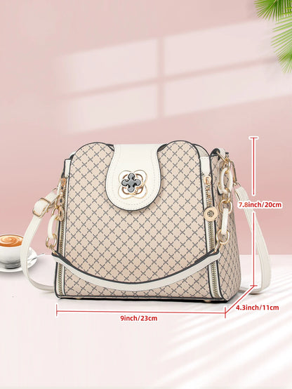 New women's handbag luxury design bucket shoulder crossbody bag flip over printed large capacity shoulder bag
