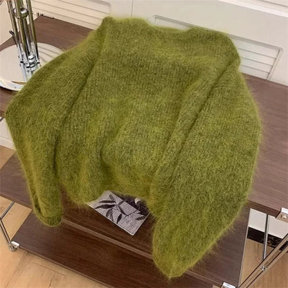 Women’s Soft Knitted Sweater – Casual Green O-Neck Long Sleeve Loose Pullover Top