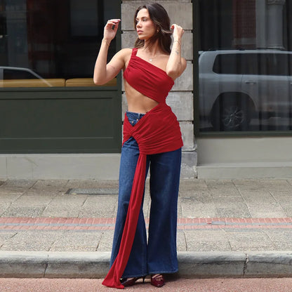 Ladies Summer 2-Piece Set – Sleeveless Backless Crop Top & Side-Slit Slim Long Skirt for Evening, Party, Club, and Streetwear