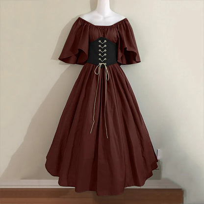 2025 Halloween Women’s Medieval Cosplay Costume – Retro Slim Swing One-Shoulder Dress for Love Live & Party