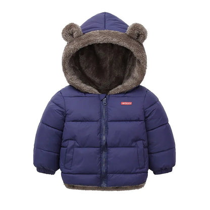Kids’ Hooded Cotton Jacket – Winter Thick Fleece Cashmere Padded Coat for Boys & Girls