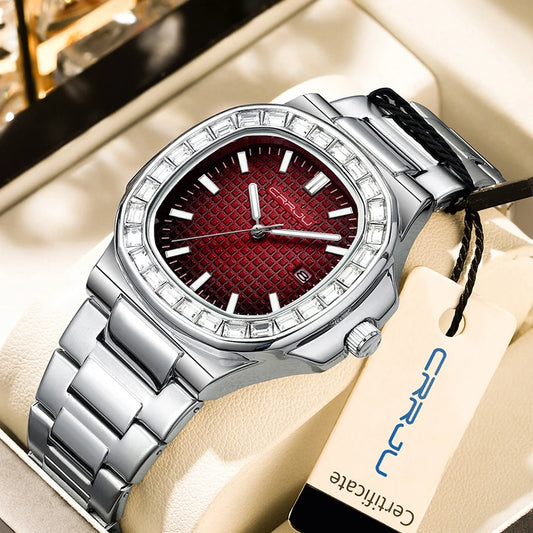 CRRJU Luxury Men’s Stainless Steel Quartz Watch – High-Quality Fashion Wristwatch with Calendar Display