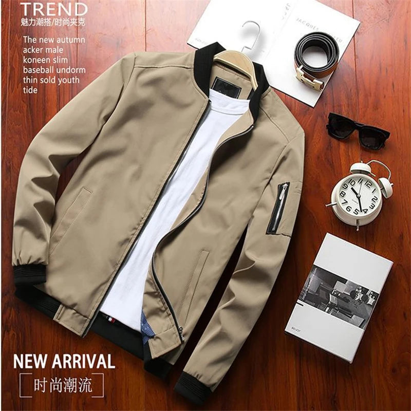 Men’s Slim Bomber Jacket – Lightweight Baseball Windbreaker Zipper Coat