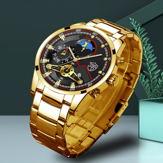 Men’s Luxury 3-Piece Stainless Steel Quartz Watch – Business & Sport Full Calendar Wristwatch