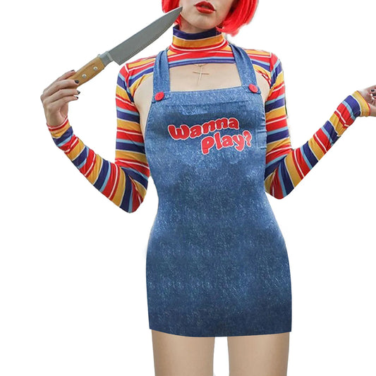 2025 Halloween Women’s Costume – Scary Chucky Doll Bodysuit from Child’s Play Movie Character Set