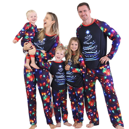 Family Christmas Pajamas Set – Reindeer & Christmas Tree Print Long Sleeve Sleepwear