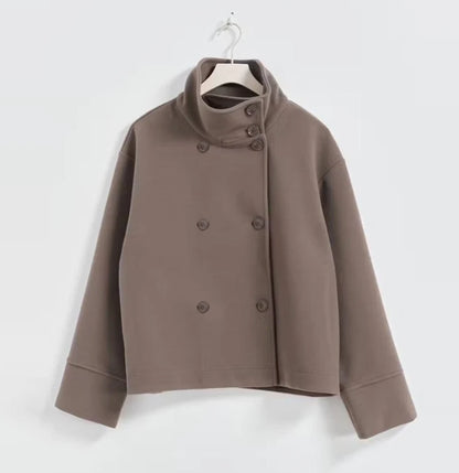 Women’s Wool Blend High Collar Jacket – Vintage Casual Autumn Winter Coat