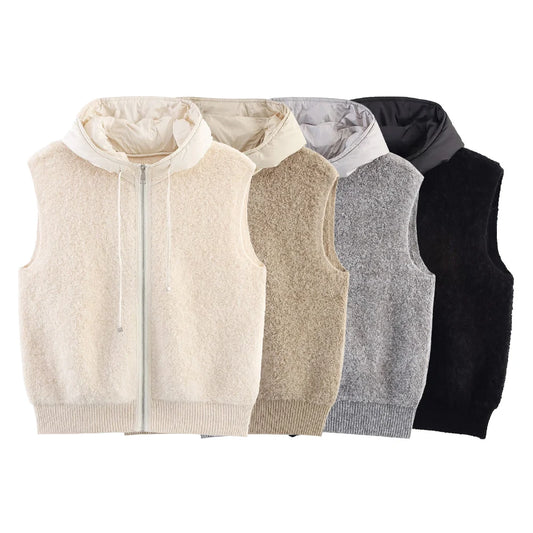 Women’s Cotton Towel-Knit Hooded Zipper Cardigan Vest – New Casual Temperament Style Outerwear