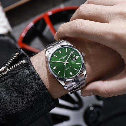 CHRONOS Luxury Men’s Stainless Steel Quartz Watch – Waterproof Luminous Date Wristwatch