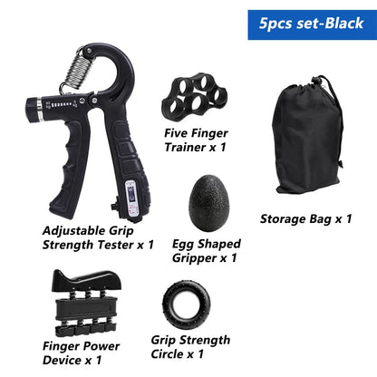 5-60Kg Adjustable Grip Strength Trainer with Finger Exerciser Hand Grip Strengthener for Muscle Building and Injury Recover