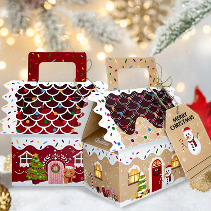 8/16pcs Christmas hand,held gift packaging box, Christmas gift box small house shaped chocolate biscuit candy packaging gift box