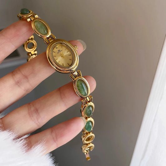 High-End Luxury Green Jade Quartz Watch – Elegant Women’s Bracelet Wristwatch, Fashion Jewelry Gift
