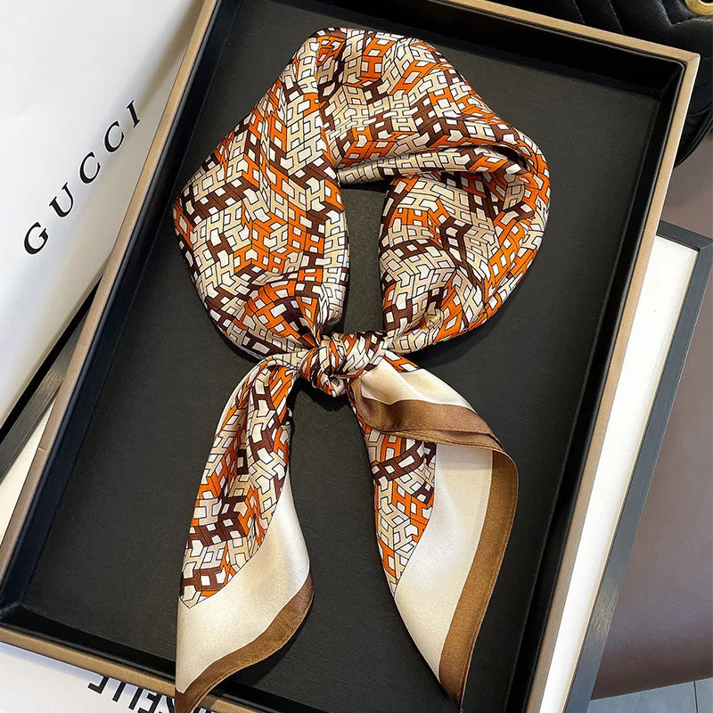 2025 Satin Imitation Print Silk Scarf Square Women Neck Scarves Wrap Headkerchief Beach Hair Band Women's Bandana
