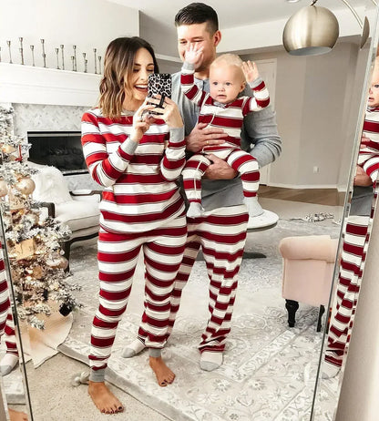 2025 Striped Family Christmas Pajama Set – Matching Mom, Dad, Kids & Baby Sleepwear