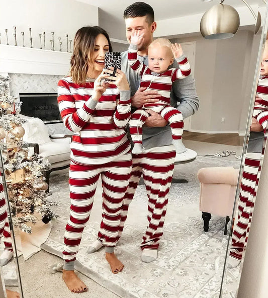 2025 Striped Family Christmas Pajama Set – Matching Mom, Dad, Kids & Baby Sleepwear