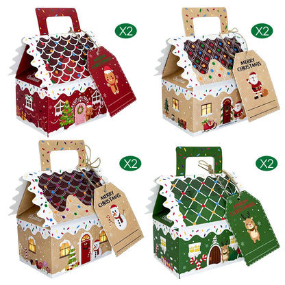 8/16pcs Christmas hand,held gift packaging box, Christmas gift box small house shaped chocolate biscuit candy packaging gift box
