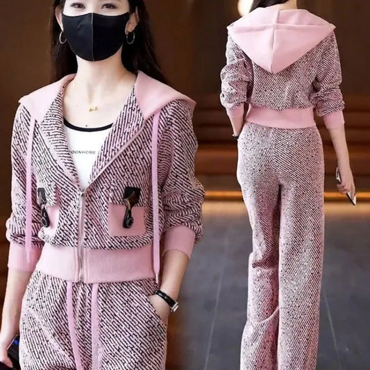 Women’s 2025 Casual Sports Two-Piece Set – Age-Reducing Hooded Cardigan & Pants | Autumn Fashion