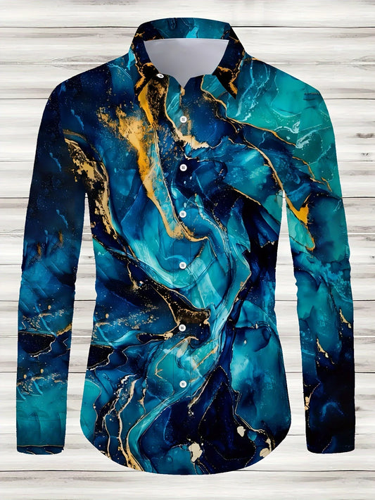 Men’s Geometric-Patterned Casual Button-Down Shirt