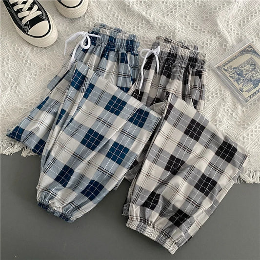 Women’s Korean Plaid Casual Pants – Loose Harajuku Harem Trousers | Summer Streetwear Fashion for Students