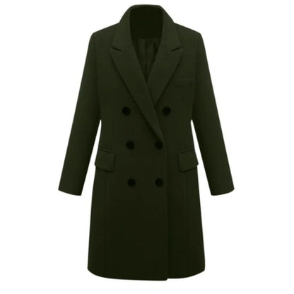 Women’s Wool Officewear Coat – Elegant Double-Breasted Lapel Jacket | Autumn Winter Loose Solid Outwear
