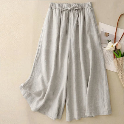 Women’s Casual Cotton Linen Pants – Vintage Wide Leg Capri Sweatpants | Summer Joggers Fashion Clothing
