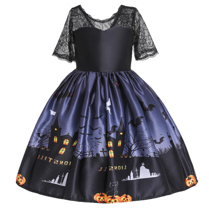 Girls’ Halloween Cosplay Costume – Pumpkin, Bat & Gothic Princess Dress for Carnival, Christmas & Birthday Parties