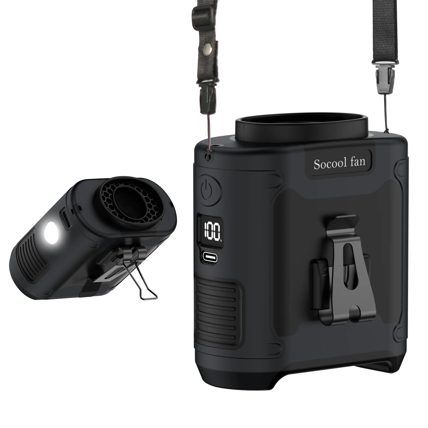 Socool 10000mAh Waist Fan Portable Handheld Hanging Neck Fan Ultra-Strong Wind with Phone Charging LED Light for Outdoor Working