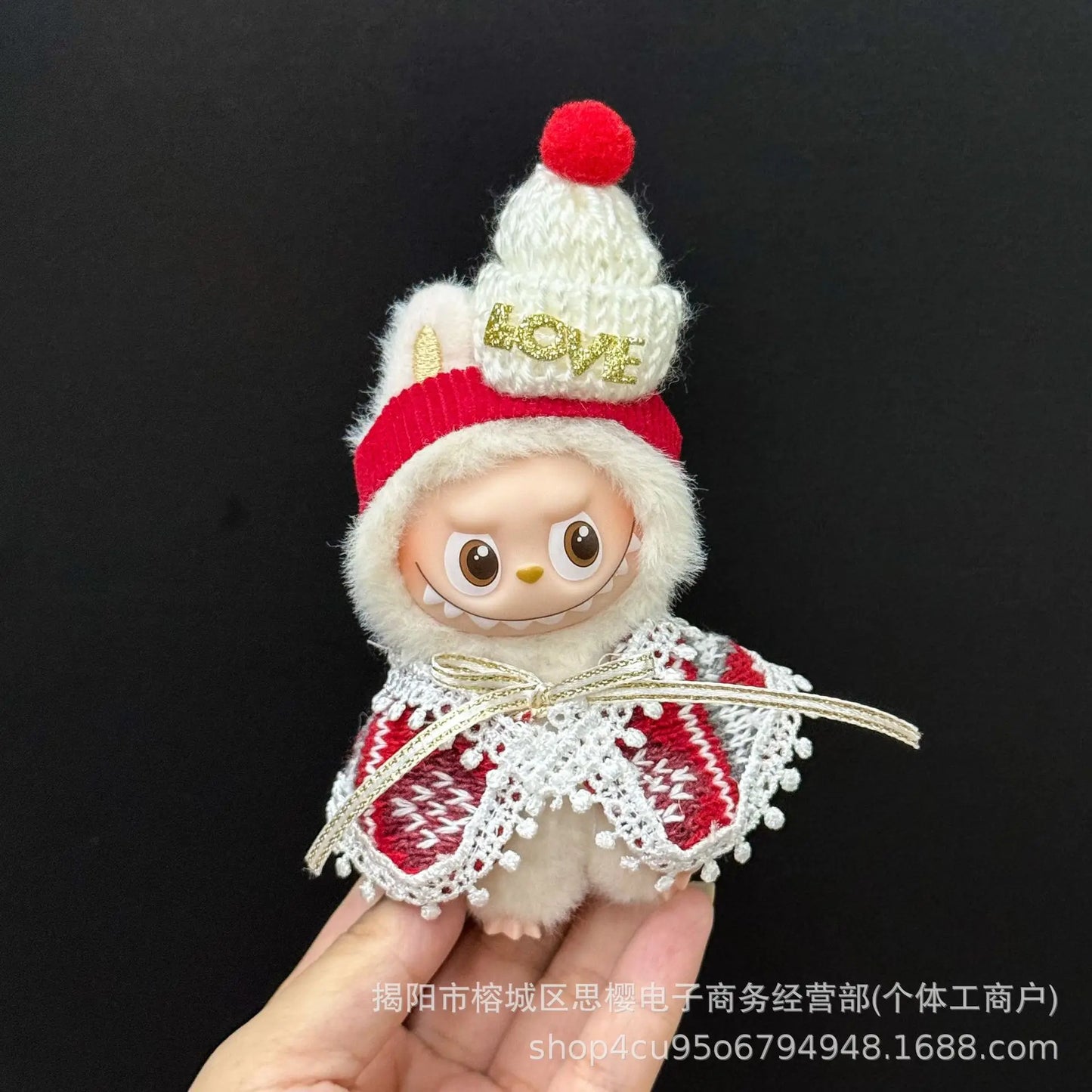 Labubu Christmas Deer Outfit – Red Festive Clothes Set for V1/V2/V3/V4 Figures, “Pin For Love” Holiday Edition