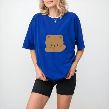 2025 New Y2K Women’s Oversized T-Shirt – Cute Bear Print Cotton Summer Top, Loose Fit Streetwear