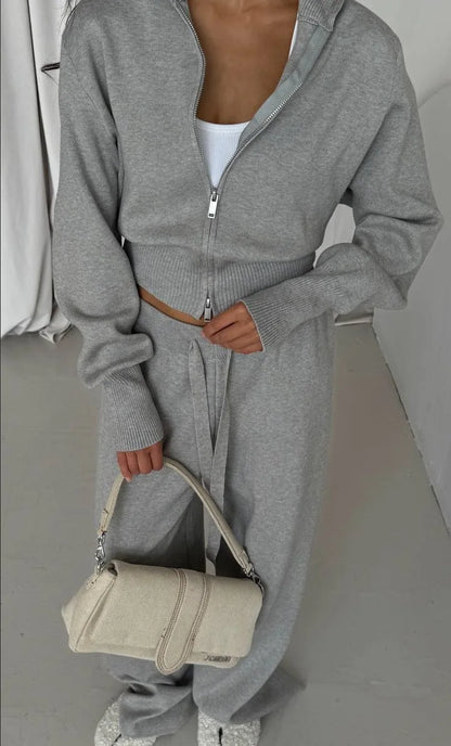 High-End Casual Elegant Straight-Leg Suit for Women – Autumn Solid Color Blazer with Knitted Two-Piece Inner Layer