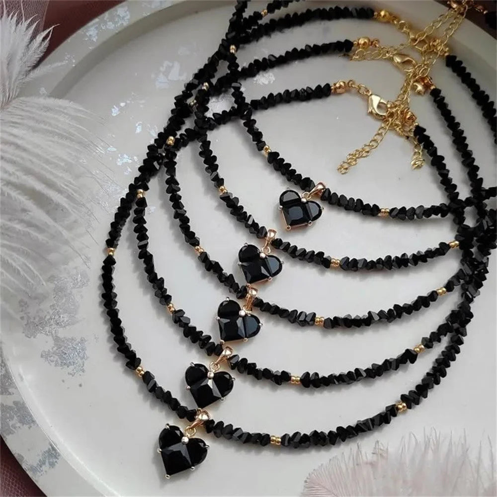 Vintage Zircon Heart Pendant Necklace for Women Boho Crystal Chain Jewelry