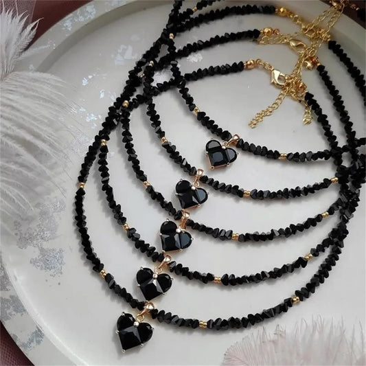 Vintage Zircon Heart Pendant Necklace for Women Boho Crystal Chain Jewelry