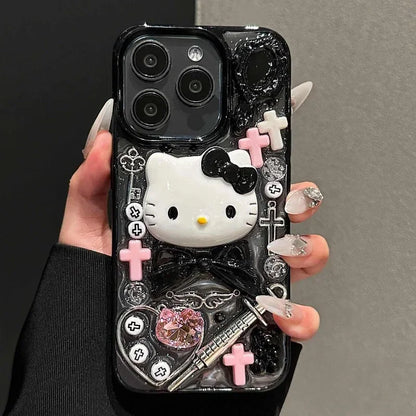 Kawaii Hello Kitty Cartoon DIY Phone Case Suitable for IPhone 15 14 13 11 16ProMax Y2k Cool Girl Anti Drop Transparent Case 2025