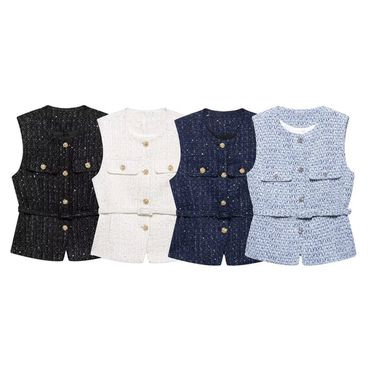 2025 Summer Women’s Casual French Vest – Simple & Comfortable Belted Textured Design