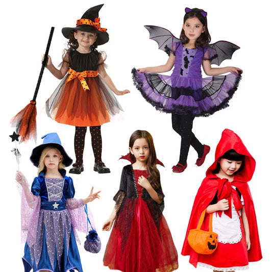 2025 Halloween Girls Costume – Scarlet Witch, Vampire, Devil & Ghost Carnival Party Dress-Up Hooded Cosplay Outfit