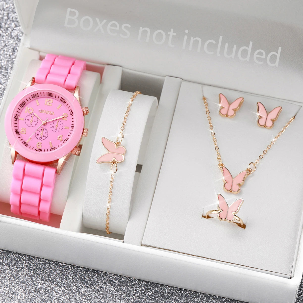 5/6PCS Women’s Quartz Watch Set Fashion Silicone Band Girls Gift Wristwatch (No Box)