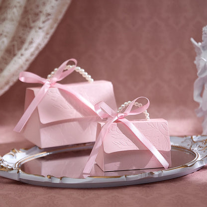 10Pcs Pink Paper Gift Boxes – 3D Flower Design with Pearl Handle for Party & Holiday Gift Packaging