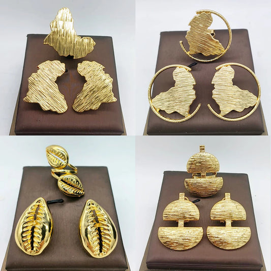 Dubai 18K Gold Plated Jewelry Set – Elegant Earrings & Ring for Women, Arabic Nigerian Bridal Wedding Accessories