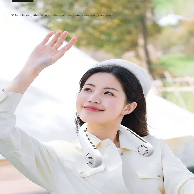 Hanging Neck Fan Convenient Small Fan Can Be Freely Adjusted Mini Small USB Charging Leafless Large Wind Hanging Neck Outdoors