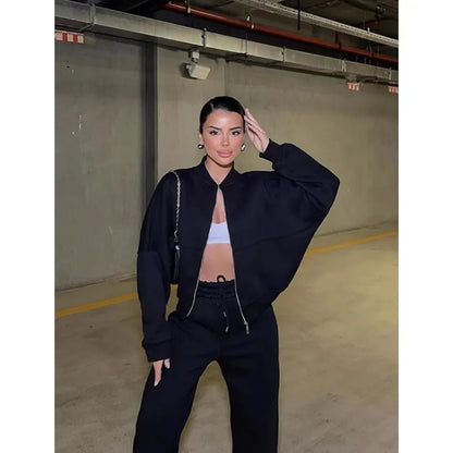 Women’s 2025 Casual Two-Piece Pants Set – Long-Sleeved Cardigan Sweatshirt & Trousers | Autumn & Winter Street Fashion