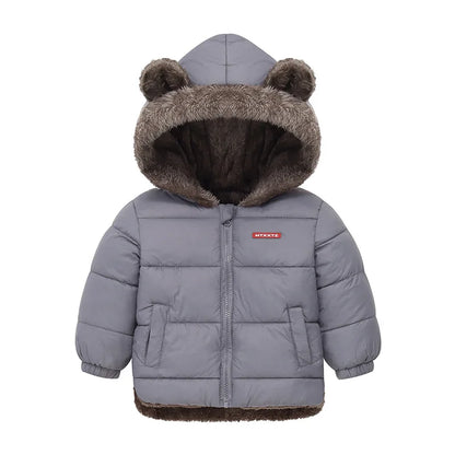 Kids’ Hooded Cotton Jacket – Winter Thick Fleece Cashmere Padded Coat for Boys & Girls