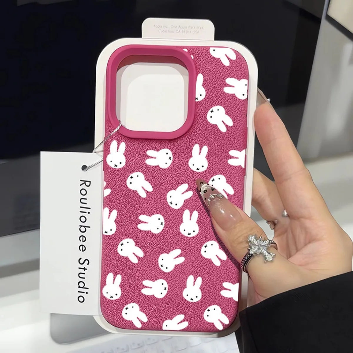 Kawaii Miffy Rabbit Phone Case Fills The Screen 16PROMAX Phone Case /15 Soft Case 14 Lychee Pattern 13 Niche 12/X