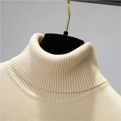 Women’s Turtleneck Knitted Sweater – Elegant Thick Velvet-Lined Warm Winter Pullover